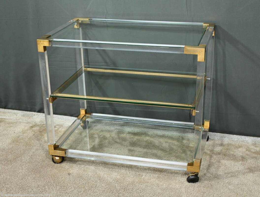 Rolling acrylic and brass serving table – 1960