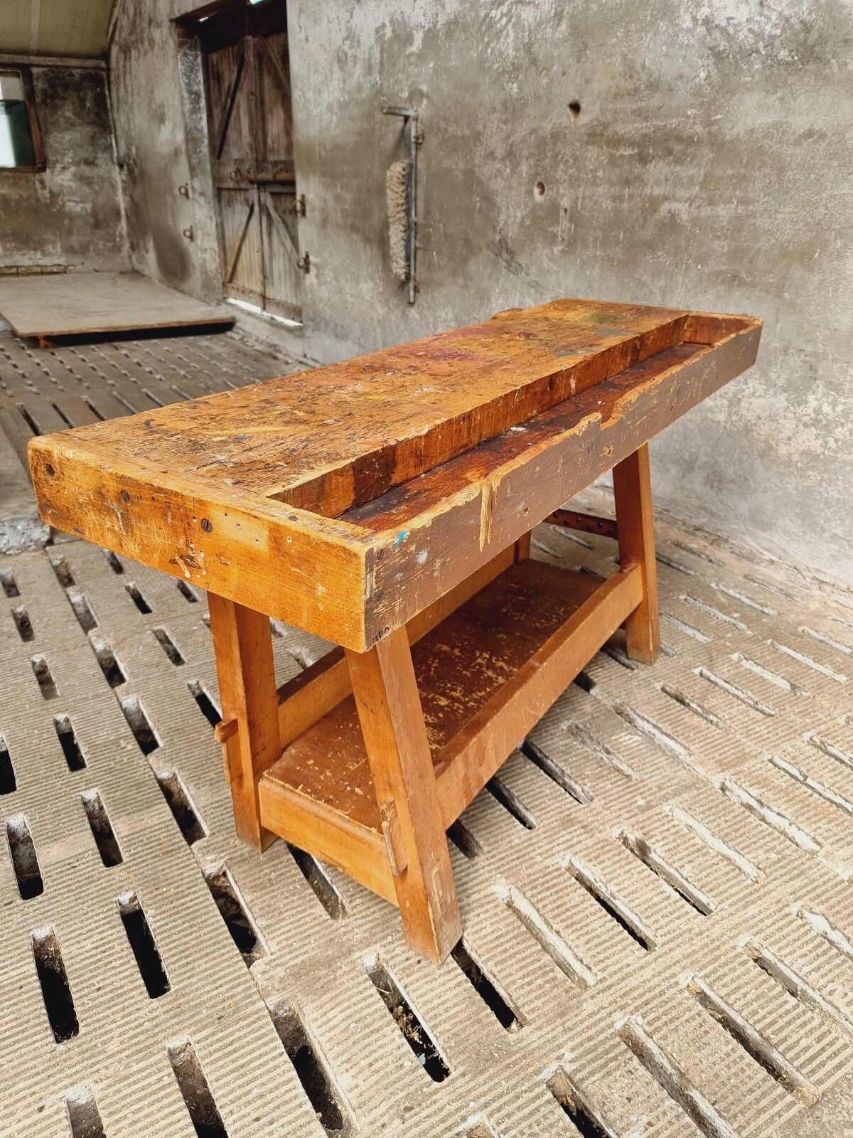 Old workbench beech side table bathroom furniture