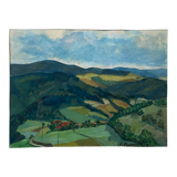 Gouache painting "View of the Valley" signed L. Bouard + frame