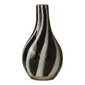 Vintage Murano glass vase from the 1980s, black and white swirl pattern, thick Italian art glass.