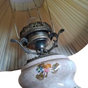 Lampada da Tavolo Vintage in Ceramica dipinta a mano e Velluto Bordeaux