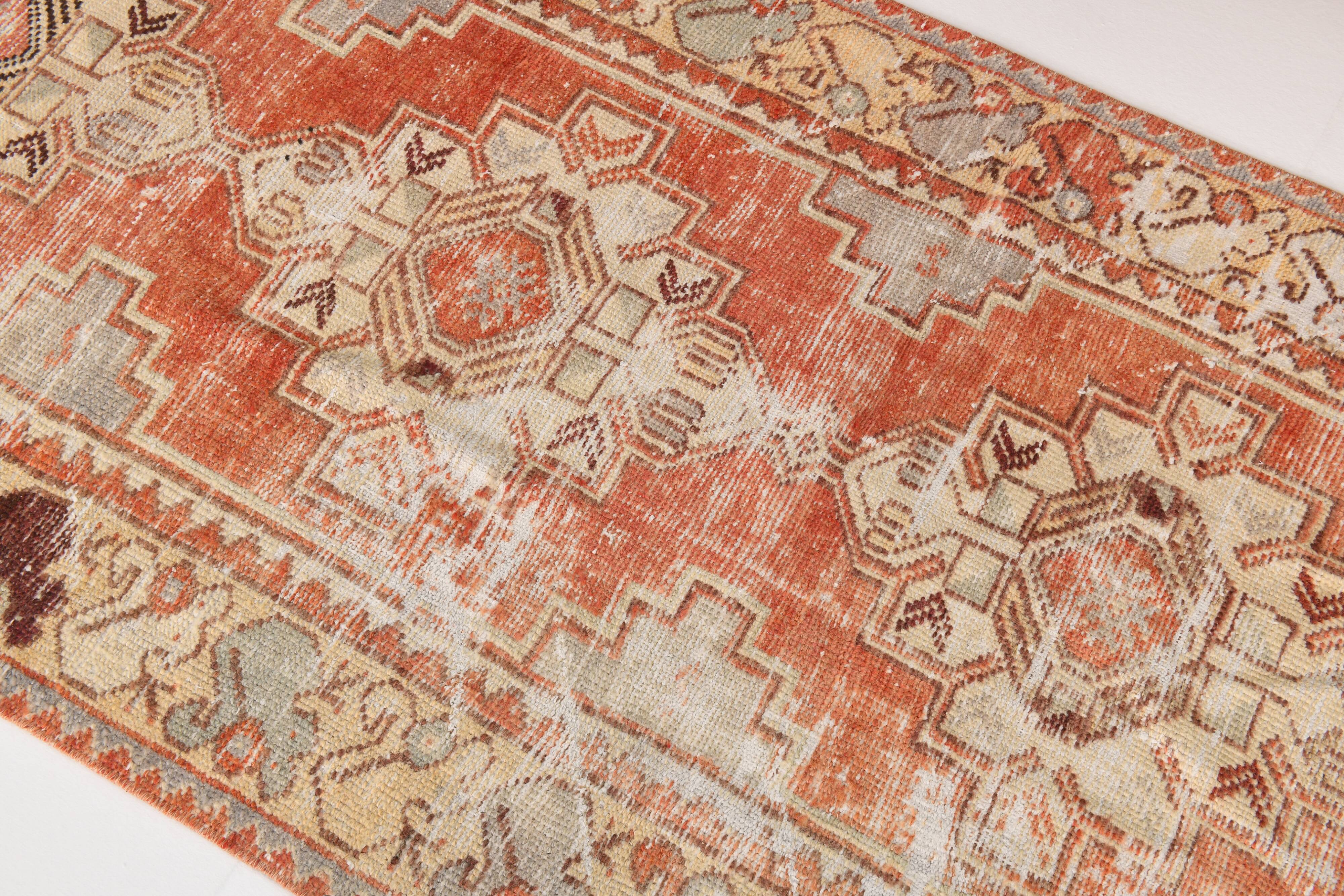 Red & Cream Vintage Persian Runner Rug, 86x265Cm