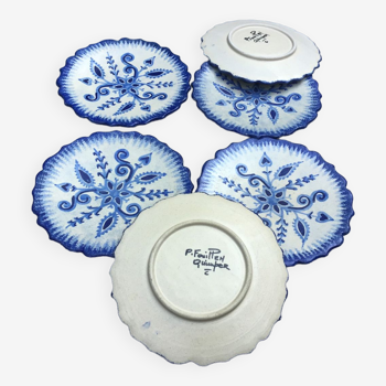 6 dessert plates with Quimper bleu décor by P.Fouillen