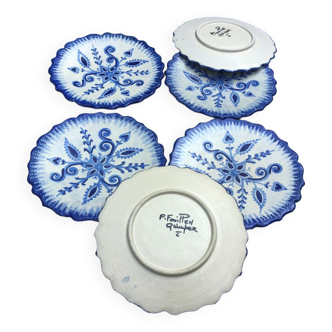 6 dessert plates with Quimper bleu décor by P.Fouillen
