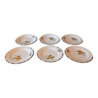 6 flat earthenware plates Charbonnier-Salins circa 1930