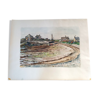 Aquarelle sur papier "Goury, pointe de la Hague, Manche" Signée en bas André Duculty (1912-1990)