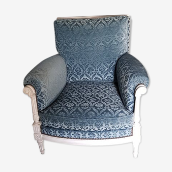 Fauteuil velours bleu style louis XVI