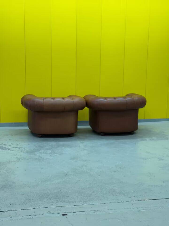 Brown Leather Chesterfield armchair (Price is for One)