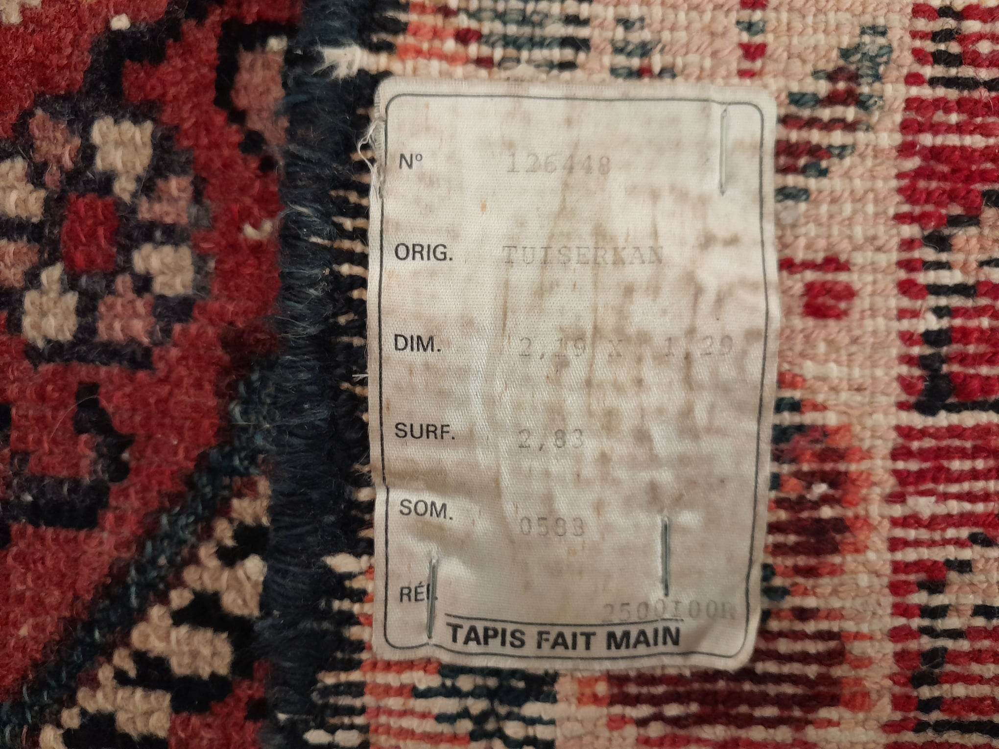 Handmade Persian carpet Tuiserkan 219x129cm