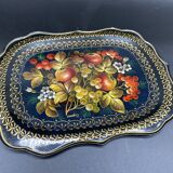 Hand-painted Russian tray, Zhostovo, signed vintage decorative tray.