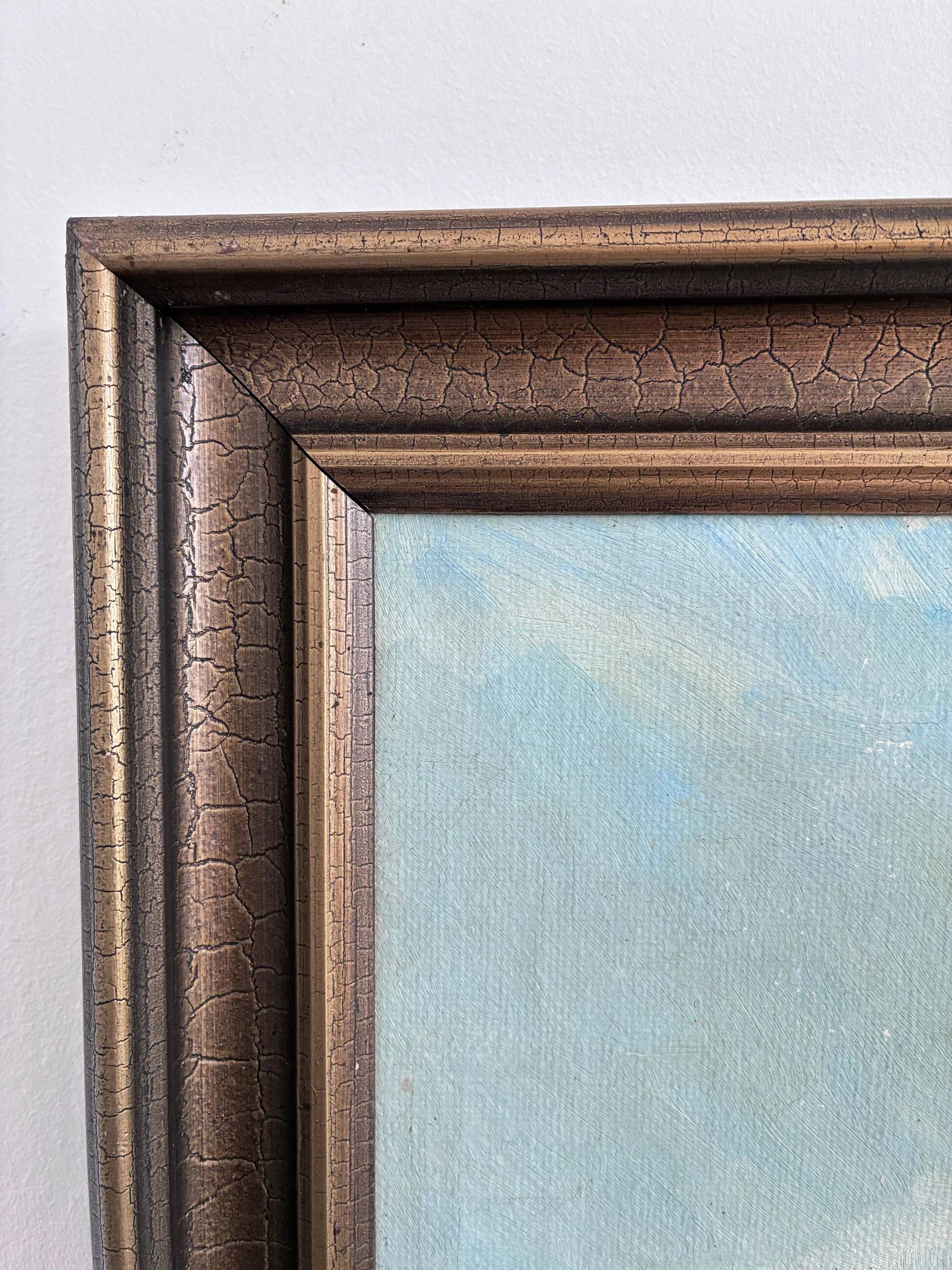 Large vintage original landscape dog oil painting