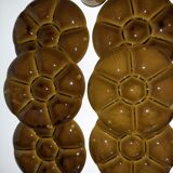 6 Gien oyster plates and barbotine ramekin