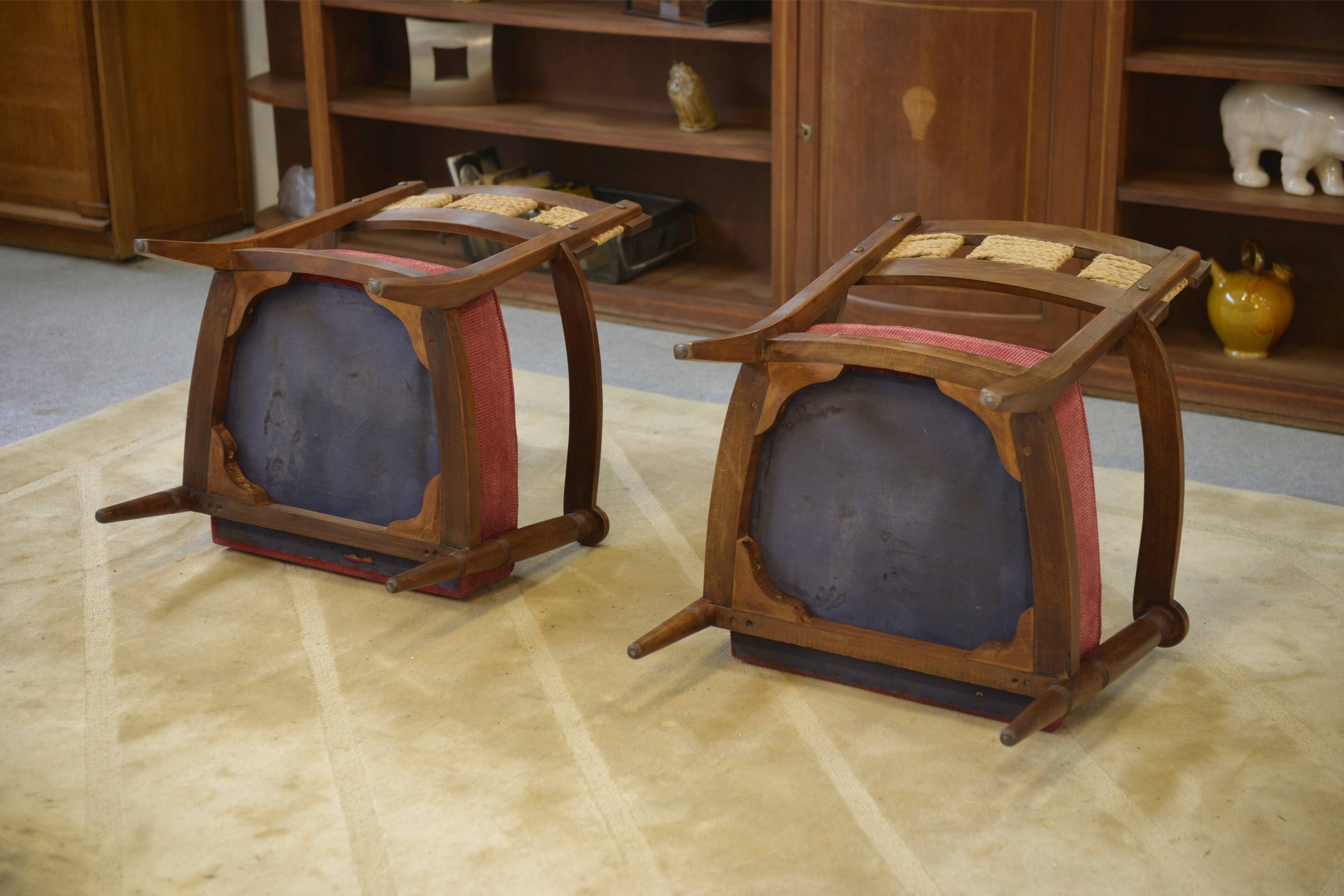 Brutalist pair of armchairs attributed to Audoux Minet, 1950s.