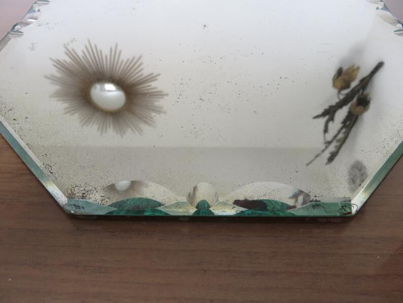 Beveled octagonal mirror, Saint Gobain, Art Deco 40s 50s