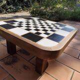 Scandinavian coffee table in wood and ceramic with a checkerboard pattern, 1960s vintage