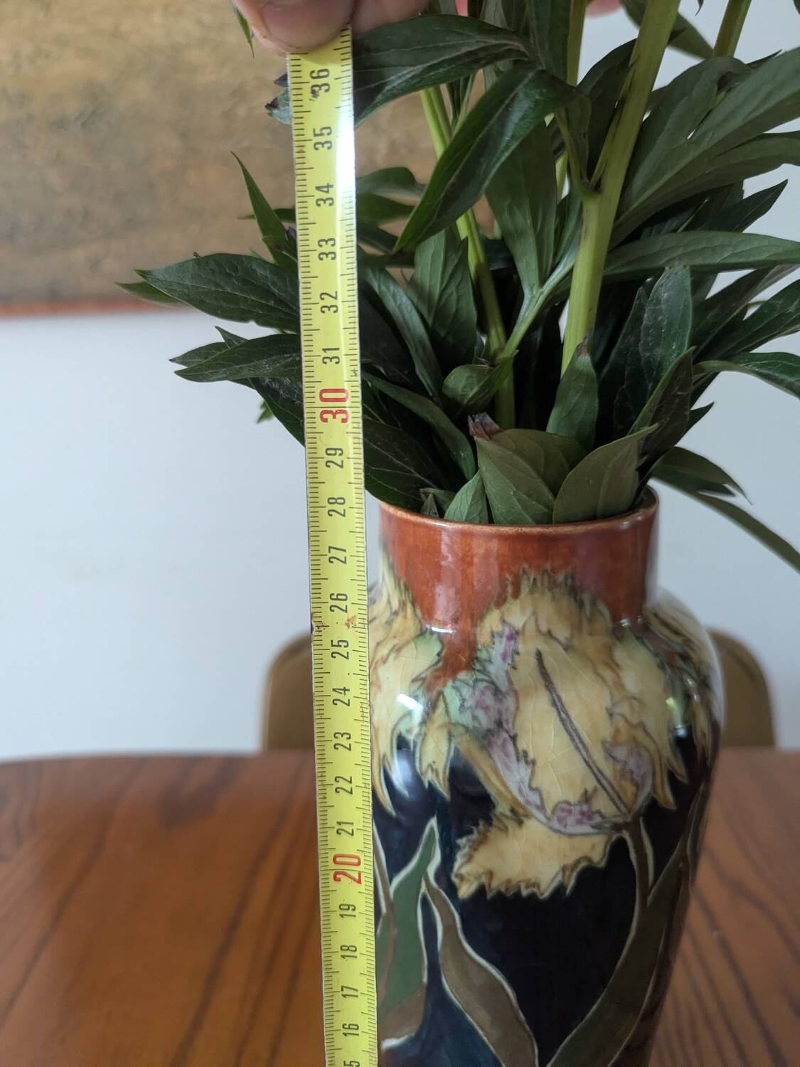 Art Nouveau vase in glazed ceramic, floral decoration, Gouda type, circa