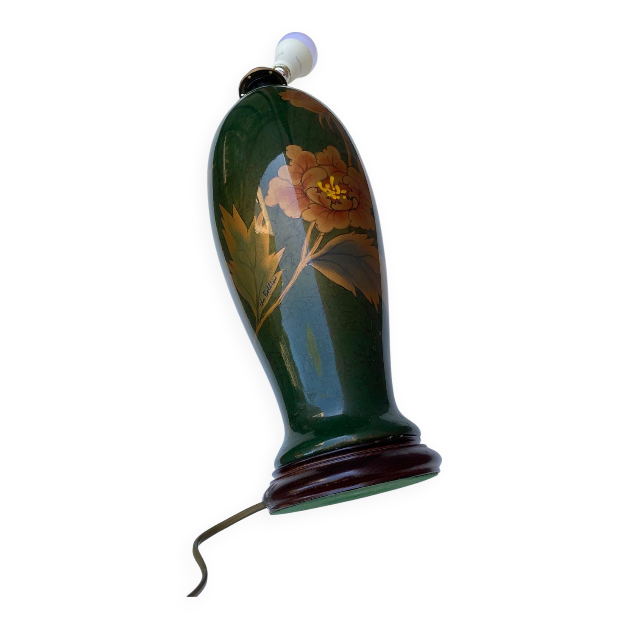 Lampe italienne Ida Bellini en céramique verte et dorée