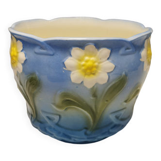 Very beautiful flower pot in soft blue and white color with floral motifs.