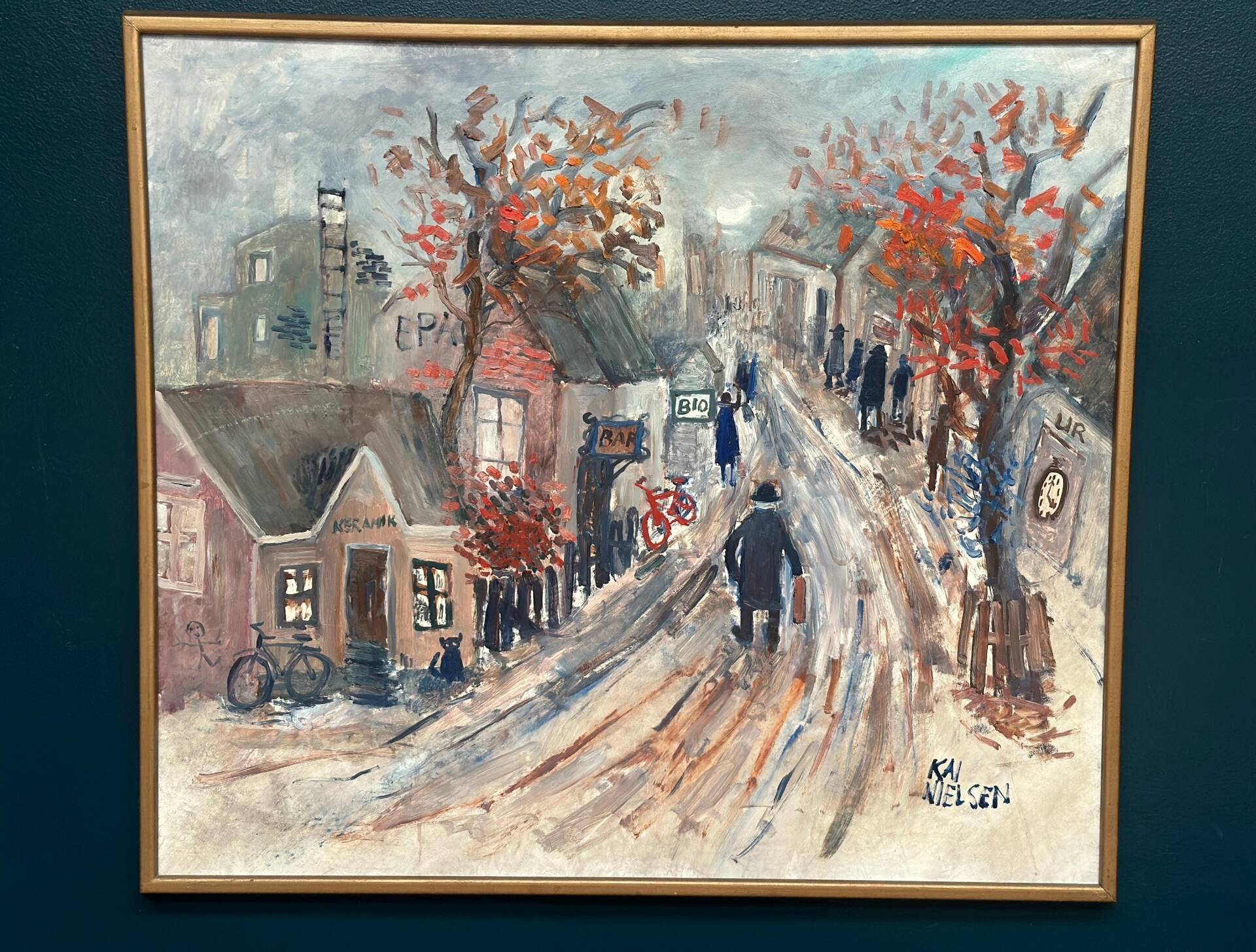 Original Swedish Oil On Panel – “Bygatan” By Kai Nielsen – Signed