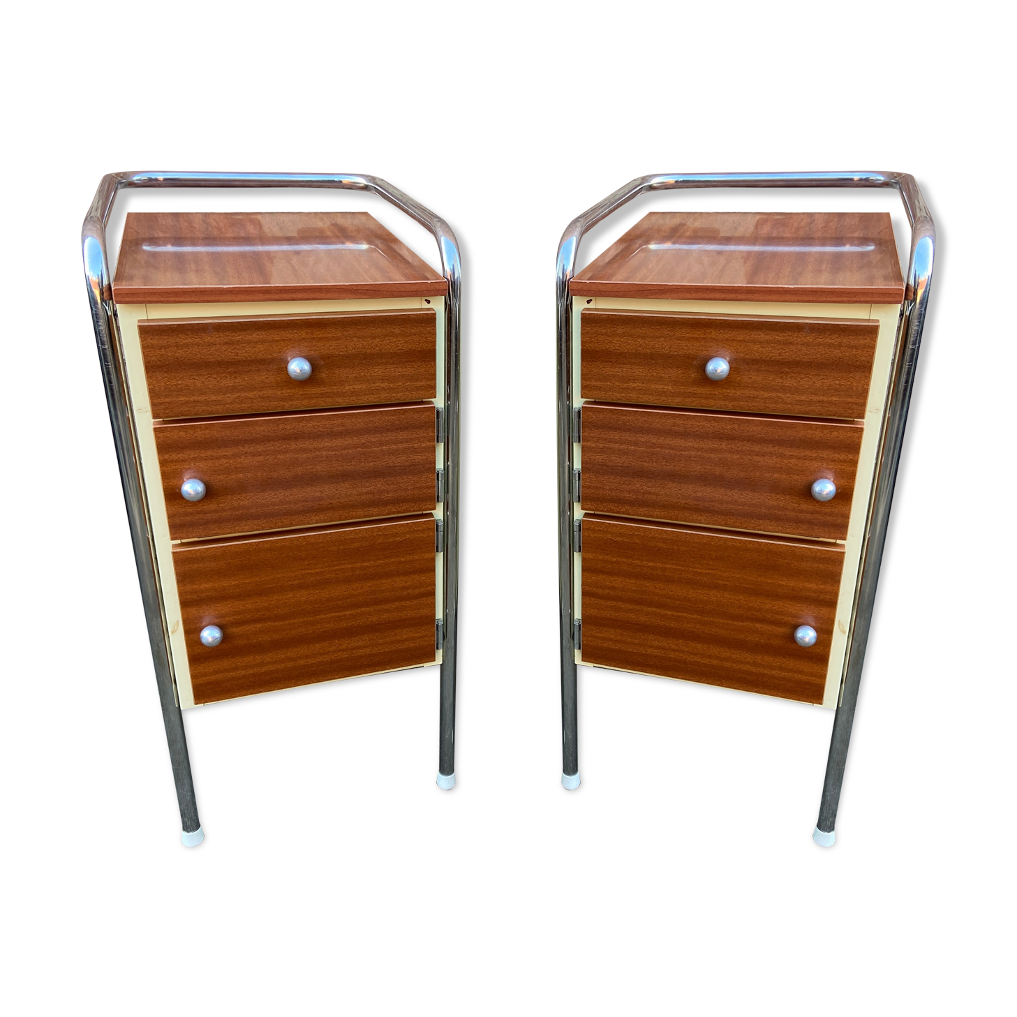 Pair of bedside tables Formica mid-Century vintage 1970 french bedside
