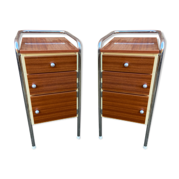 Paire de chevets Formica mid-Century vintage 1970 french bedside