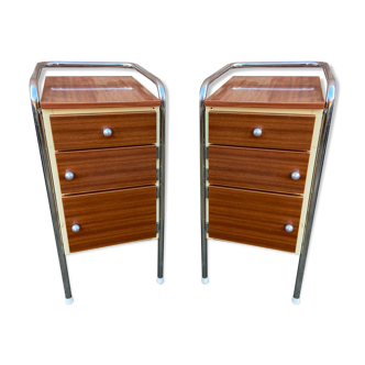Pair of bedside tables Formica mid-Century vintage 1970 french bedside