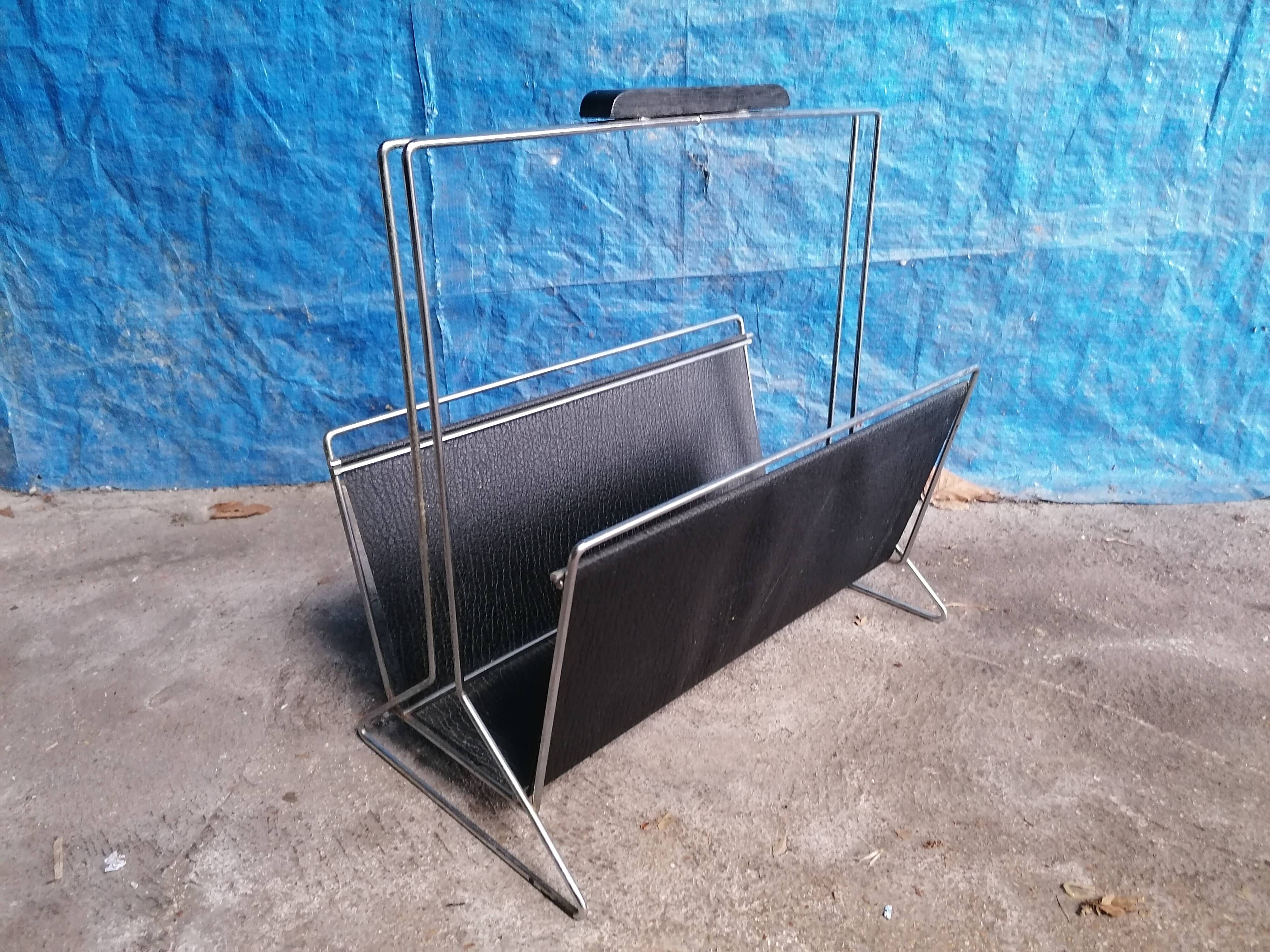 Wear magazines chrome steel file and vintage leather faux