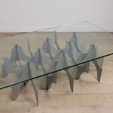 Sculptural coffee table in minimalist design made of metal and glass – 1970