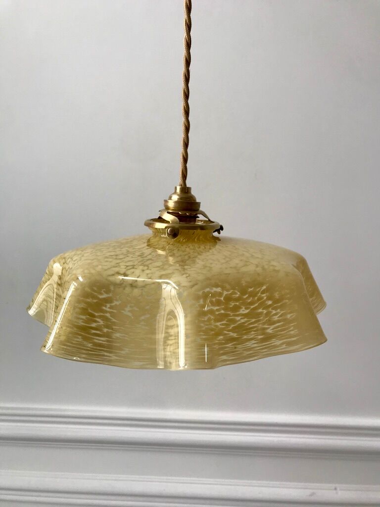 Yellow Clichy glass pendant lamp 20s