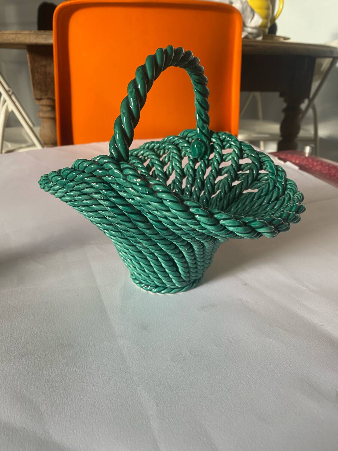 Green woven slip basket
