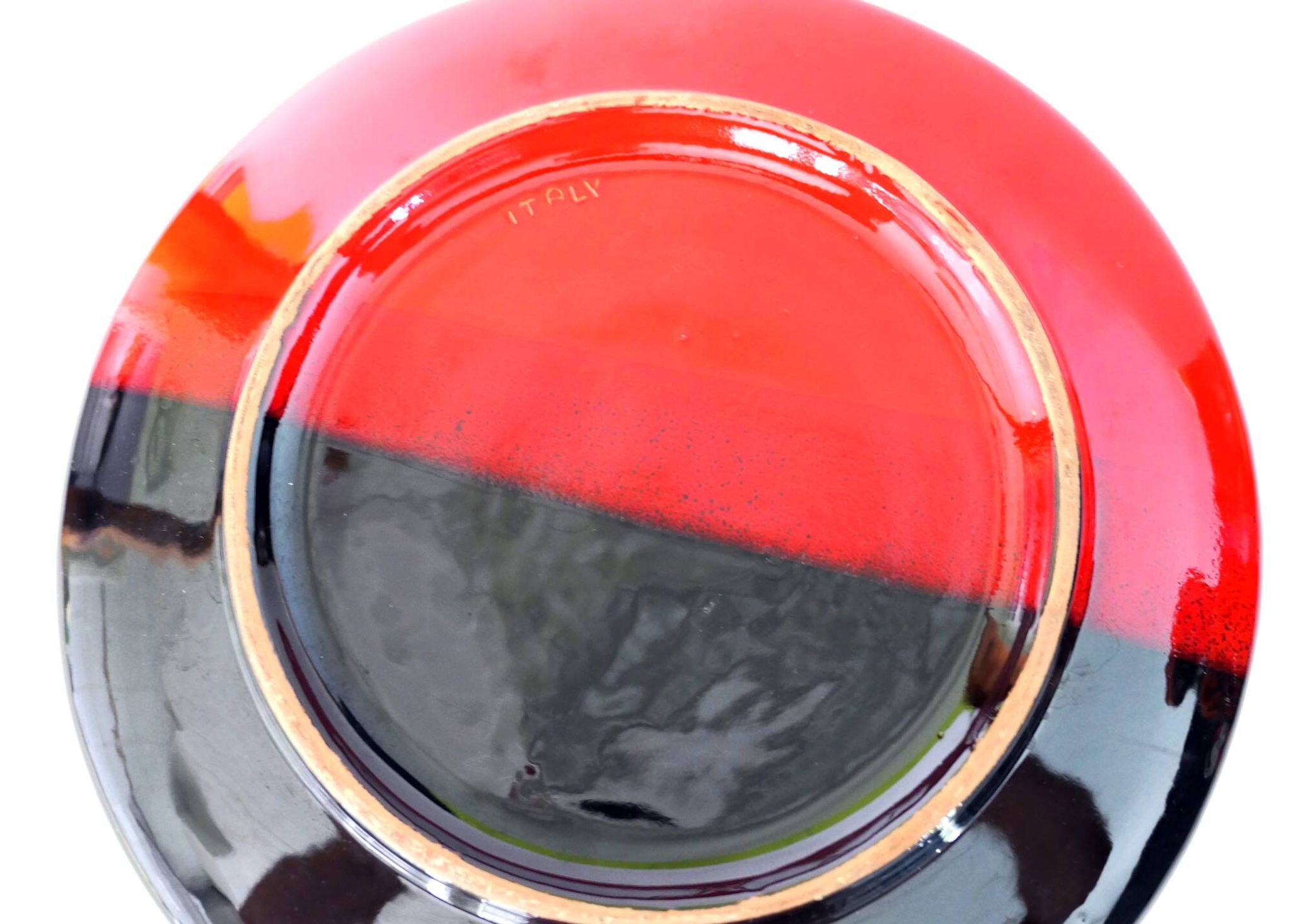Vintage Italy red orange black ceramic ashtray 1970 Bitossi for Raymor