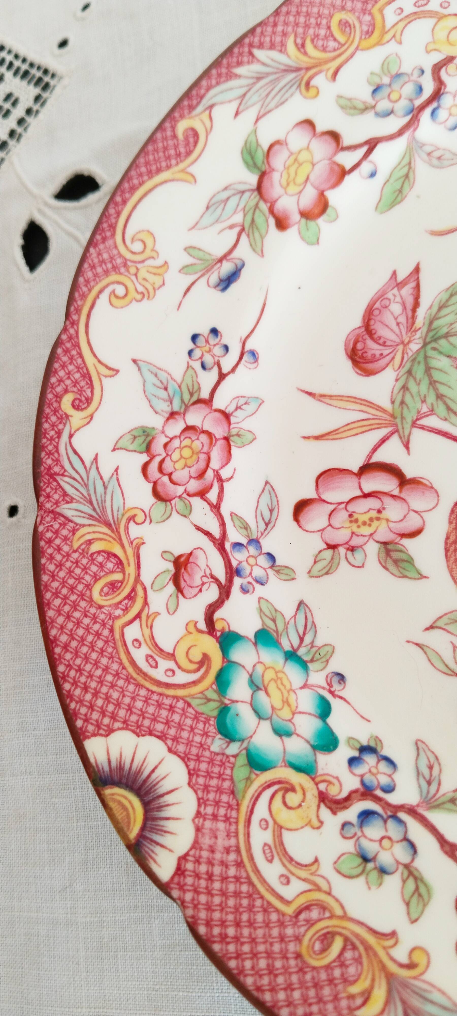 Porcelain dessert plate, Minton Decor 216, pink, Sarreguemines