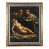 Peinture ancienne « Adoration de l’Enfant » huile sur toile XVII Century