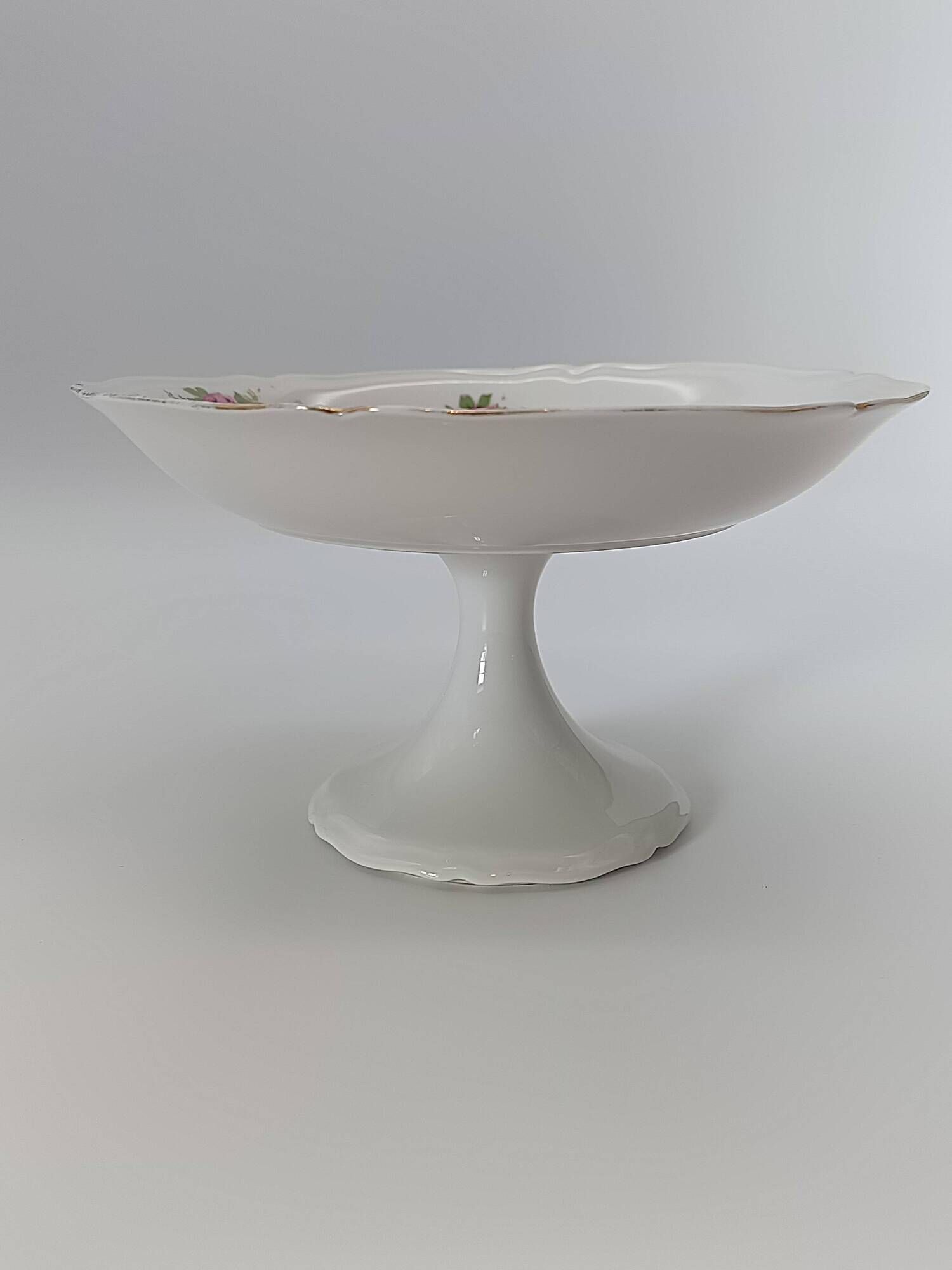 Footed Cup Servant in Limoges Porcelain Floral Decoration Gold Gilding