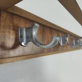 Walnut and metal wall coat rack, 1950s