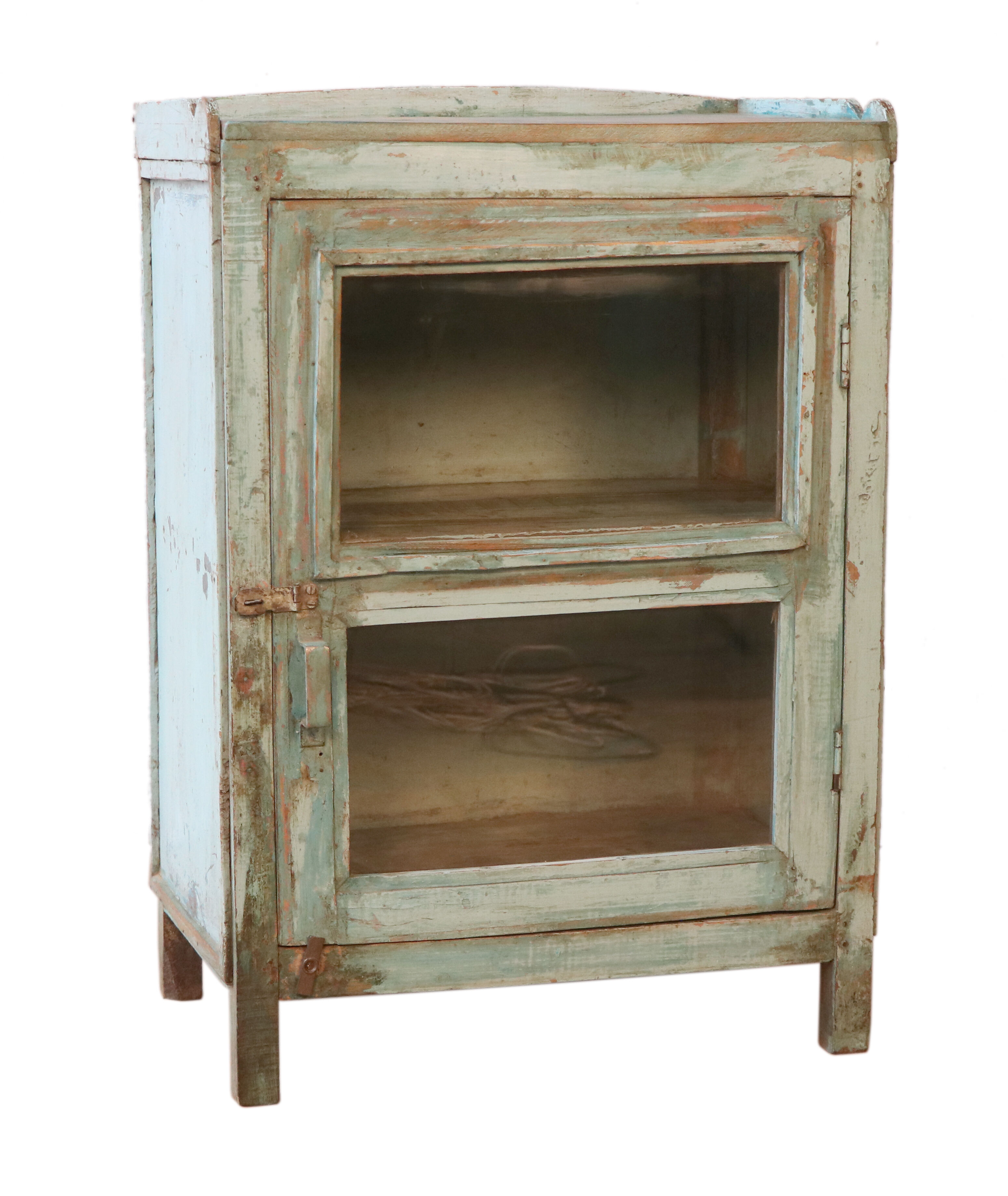 Old glazed cabinet in original blue patina Burmese teak