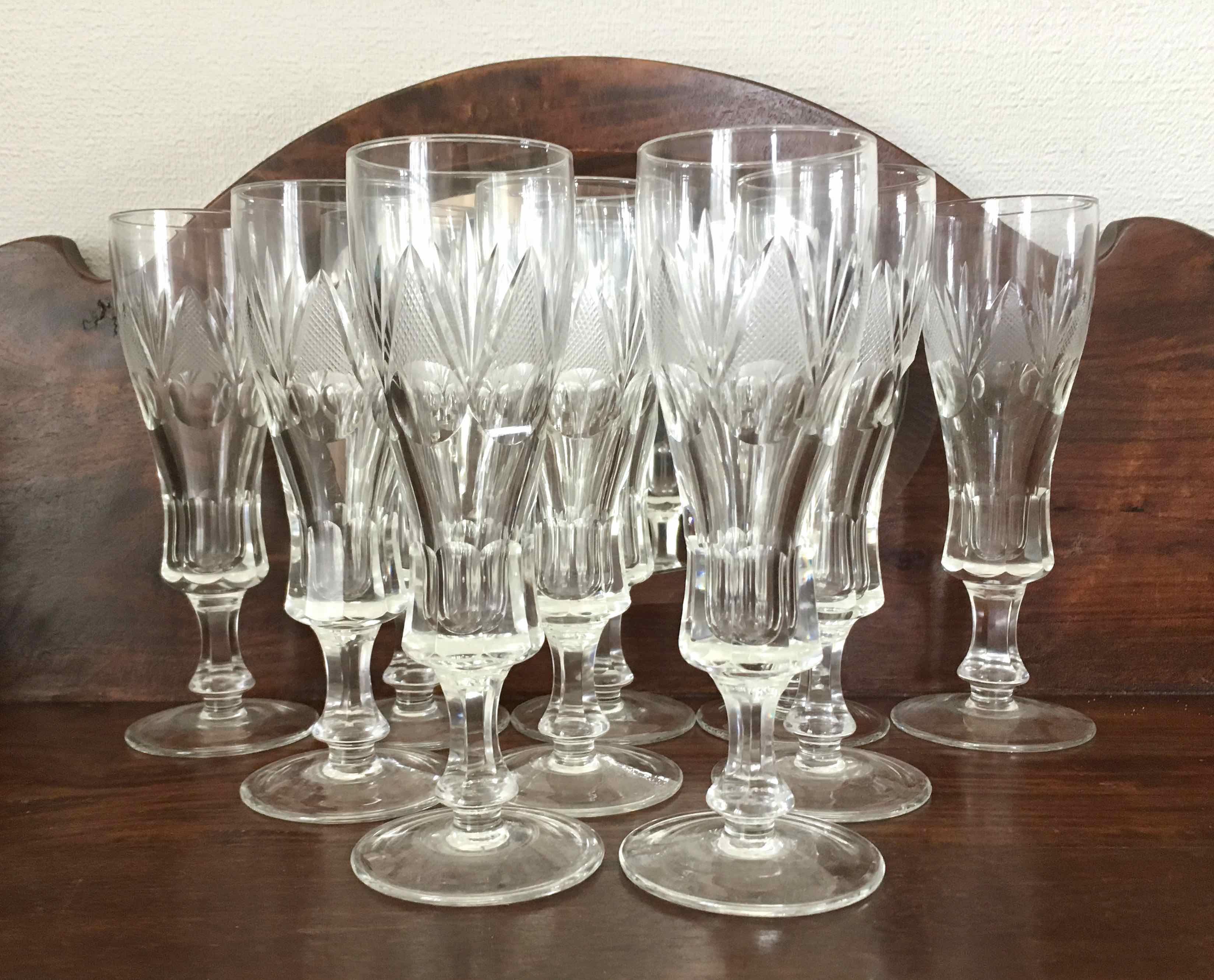 10 Bohemian flutes cut crystal