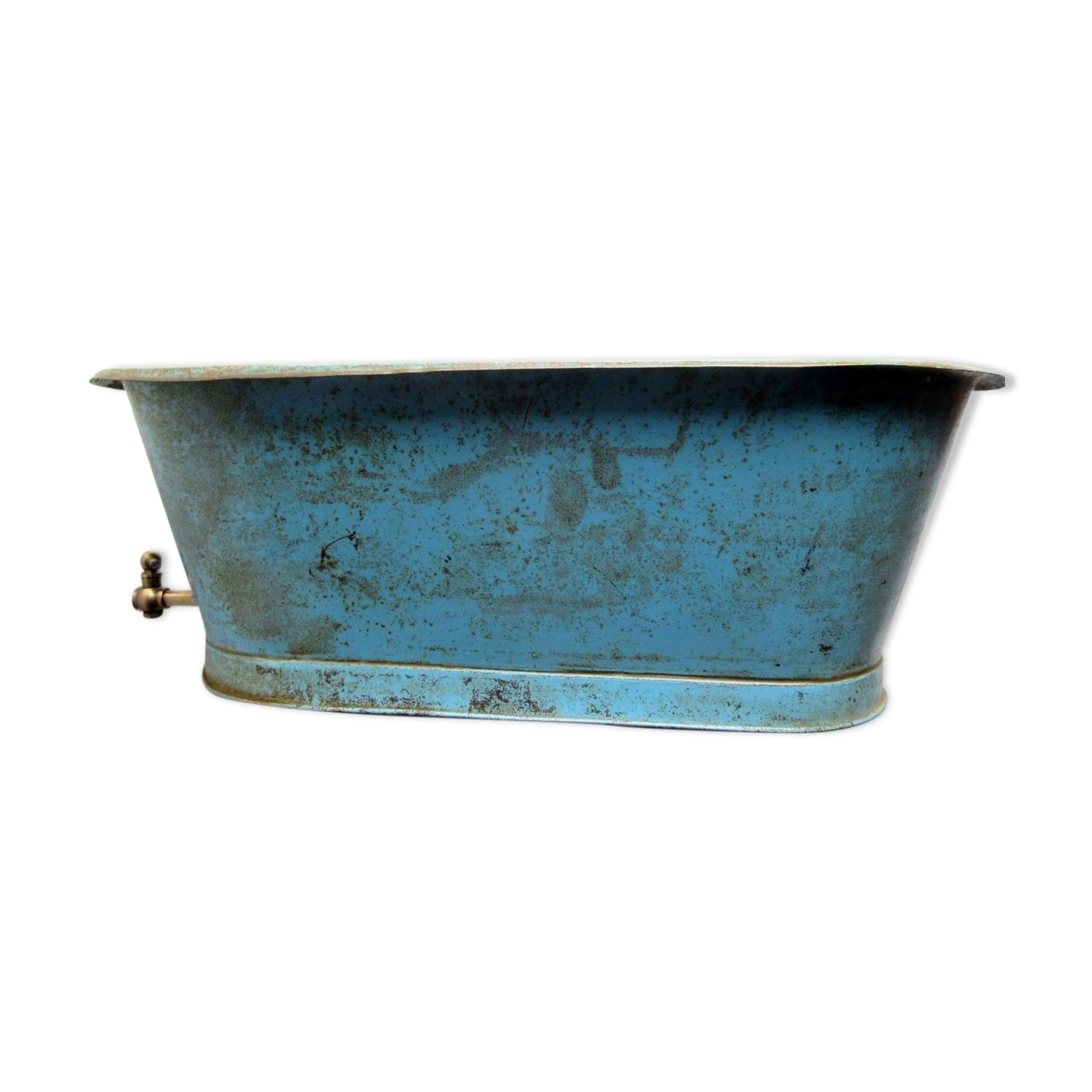 Doll bathtub, blue sheet toy, brass faucet, 1880-1900 era