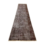 Distressed Turkish Runner 285x70 cm wool Vintage rug, Overdyed Brown