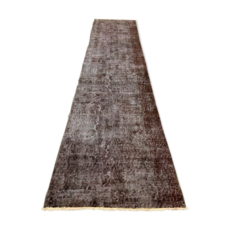 Distressed Turkish Runner 285x70 cm wool Vintage rug, Overdyed Brown