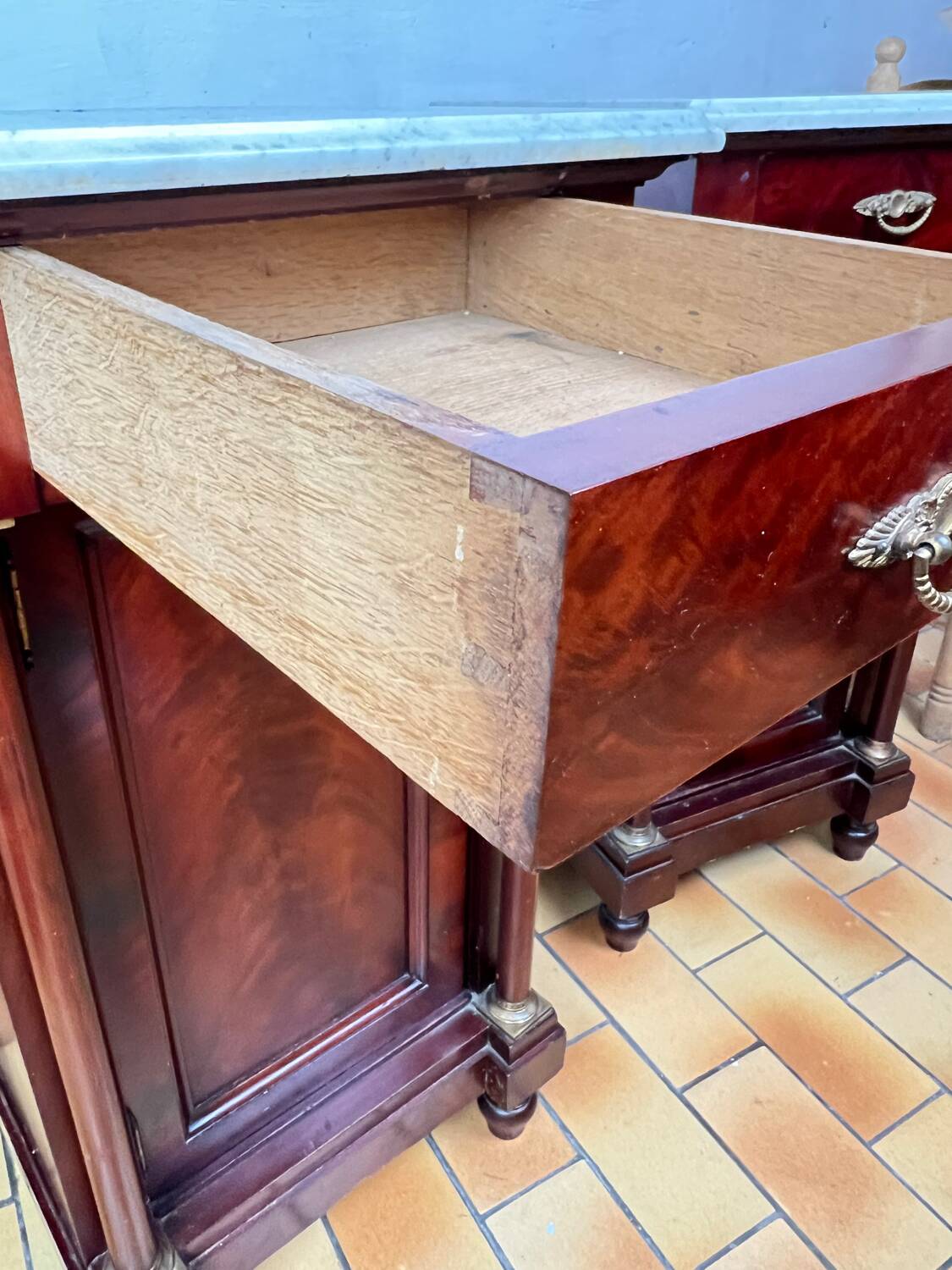 Pair of Napoleon III bedside tables in mahogany and marble