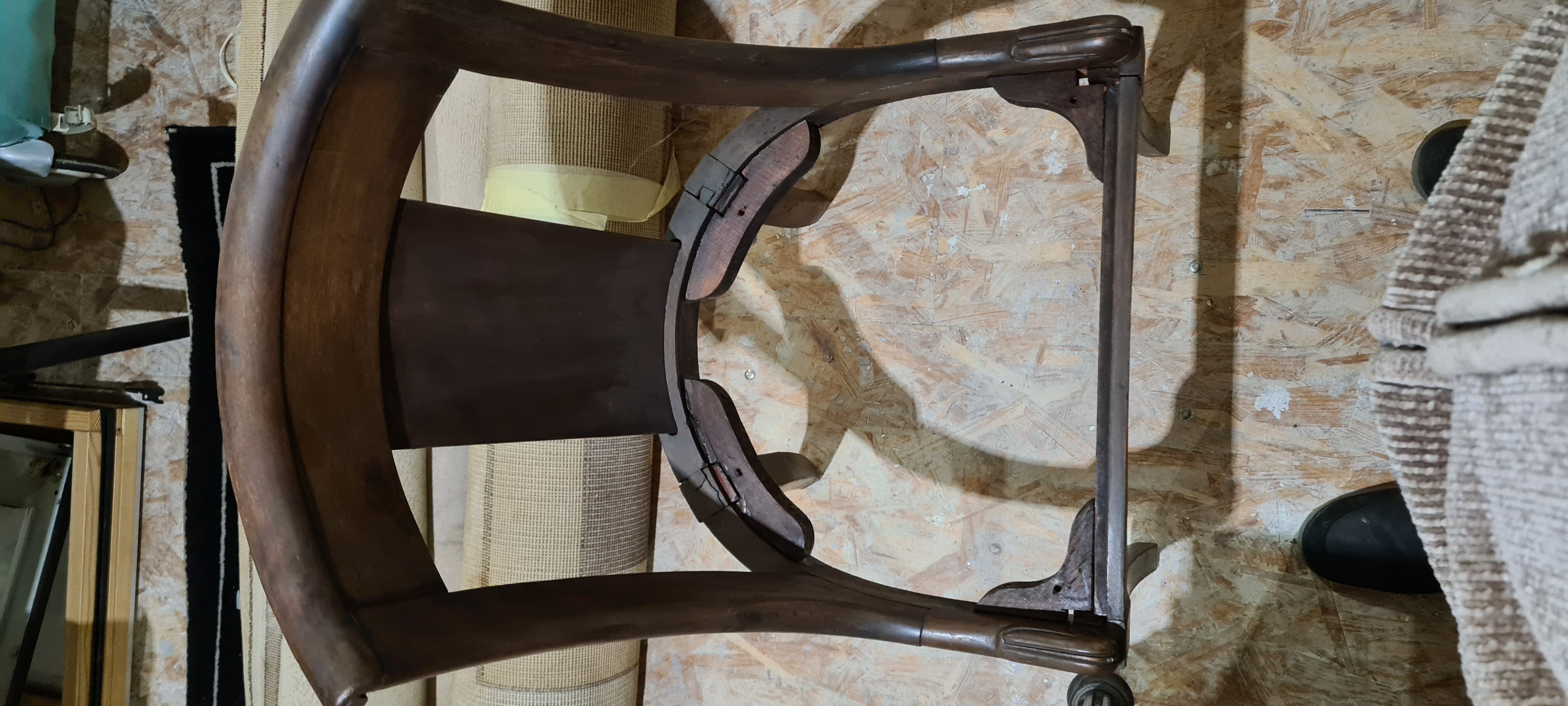 Old Empire-style gondola chair. Wooden chair - gold velvet. L48cm