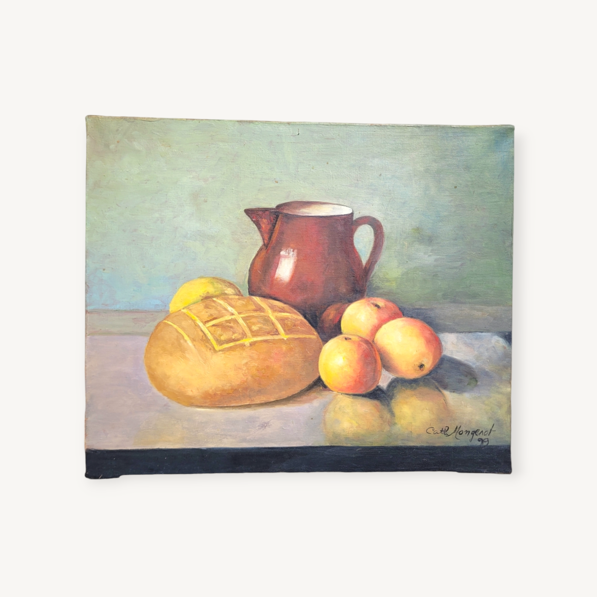 Oil painting on canvas still life with fruit