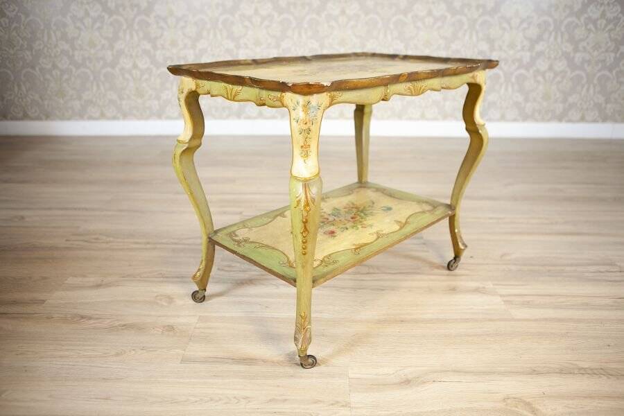 Late 19th Century Rococo Mahogany Tea Table with Floral Paintings, 1890s