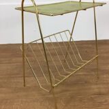 Vinyl magazine holder side table, perforated sheet metal, 50s