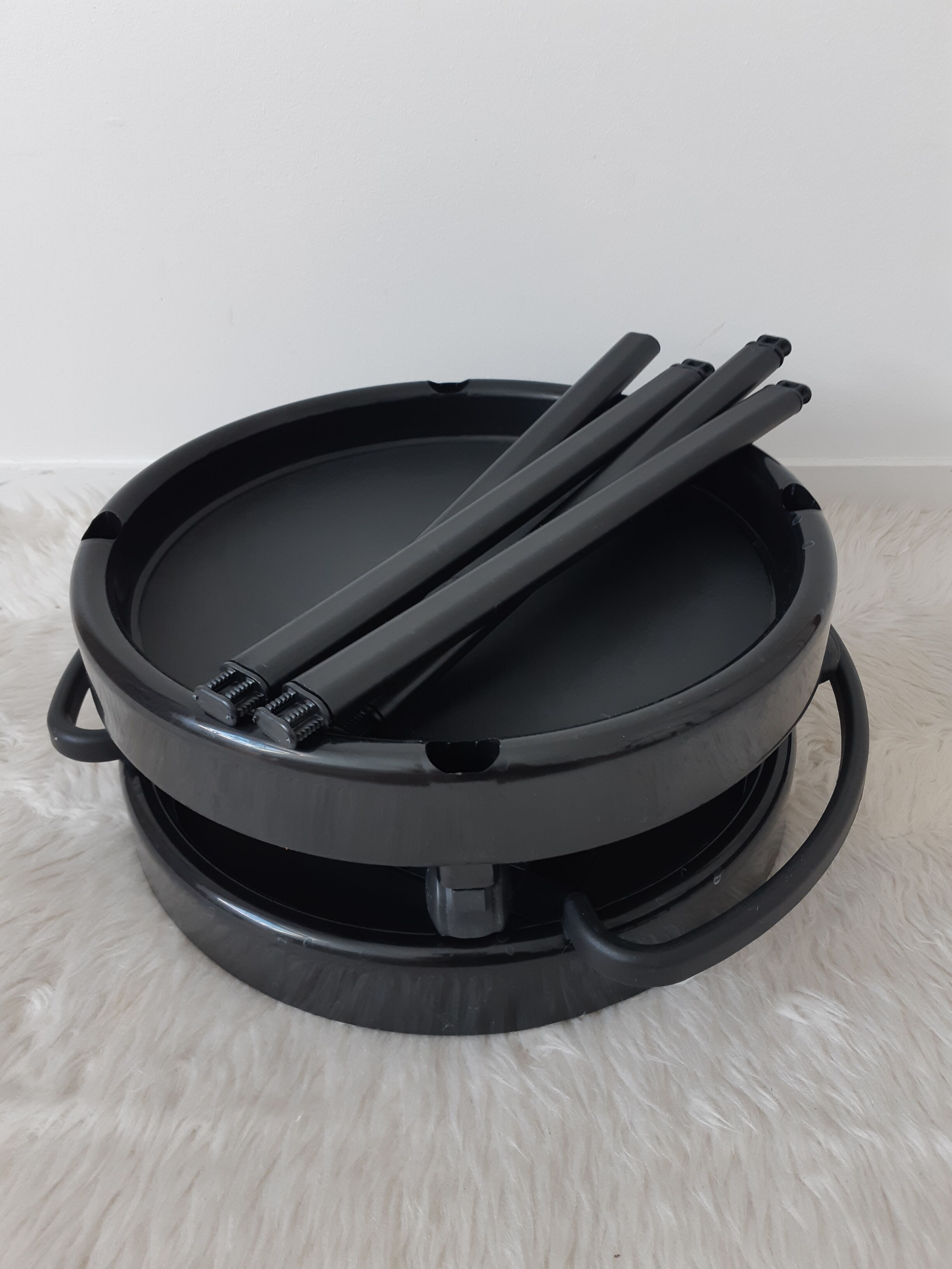 Vintage bar table, black plastic, round table, 70s, Simo, made in Italy