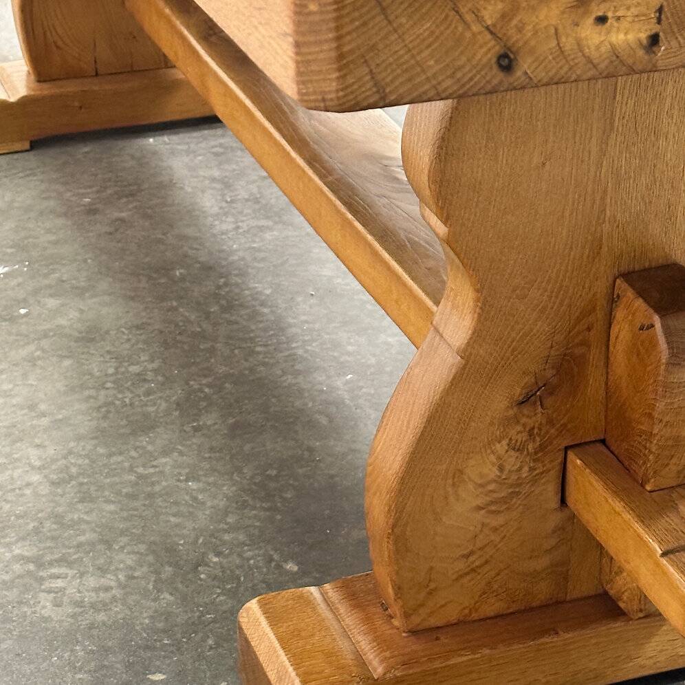 Vintage large French blonde oak monastery dining table, 1960s.