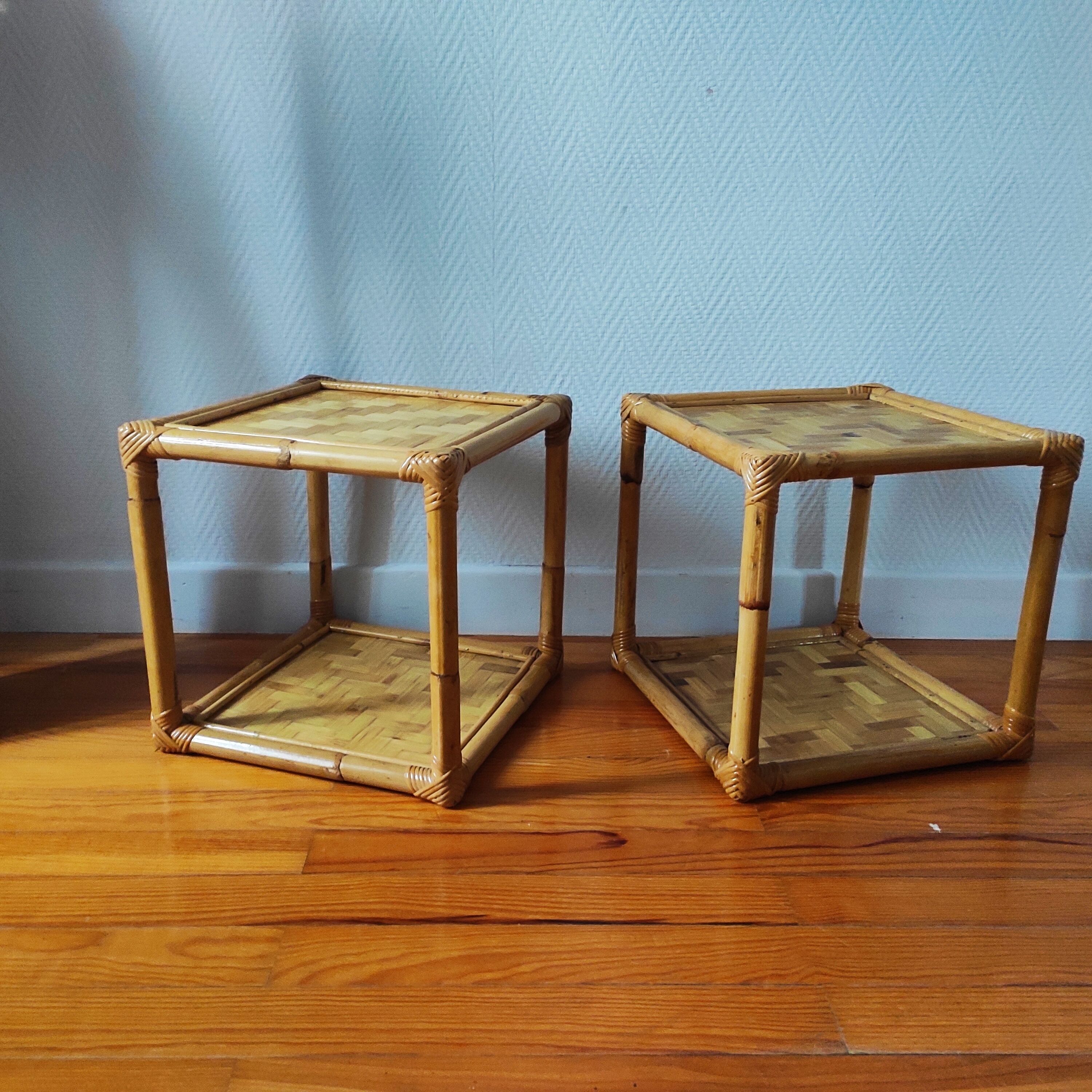 Pair of rattan bedside tables