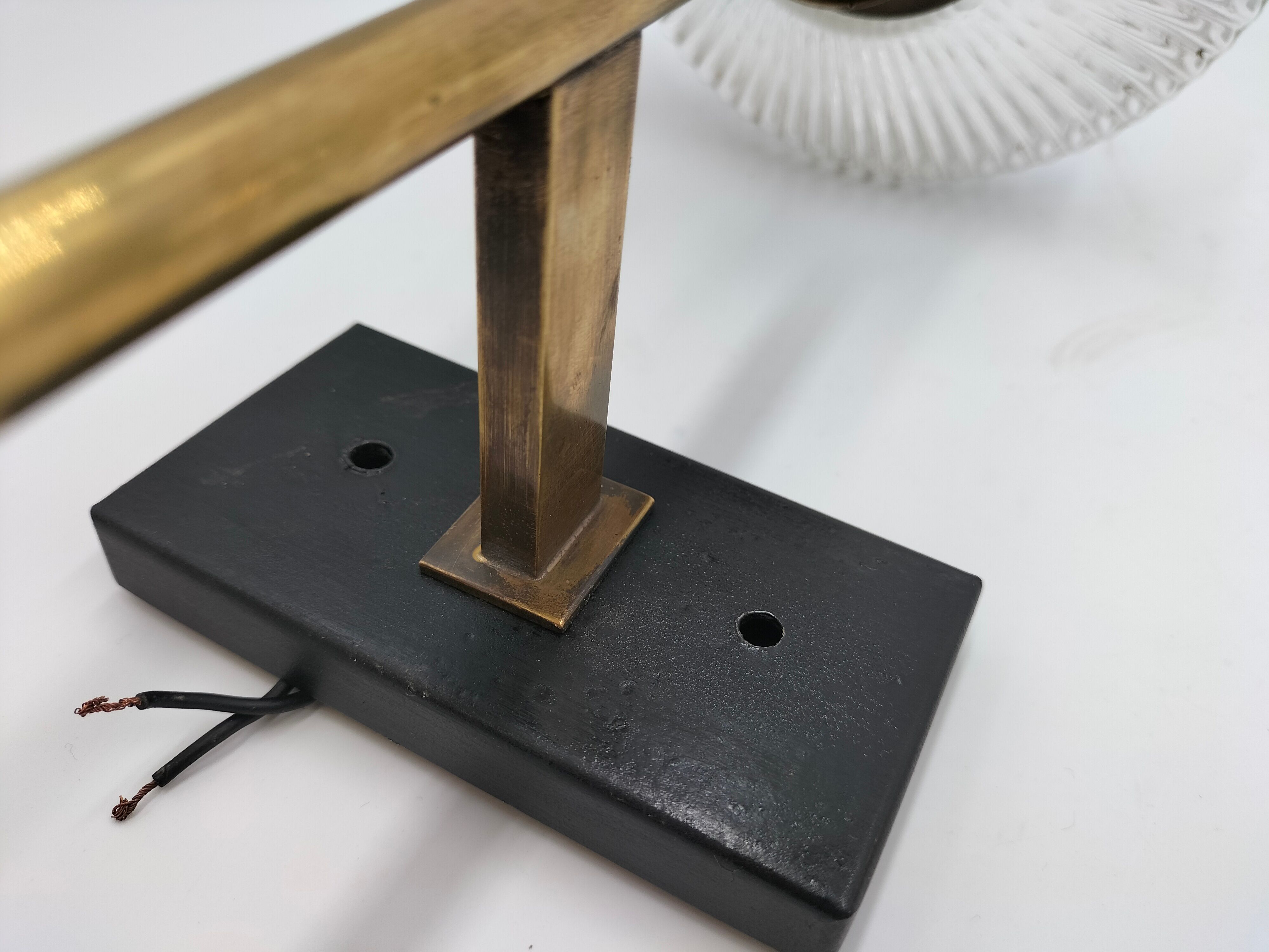 Pair of brass and glass wall lamps