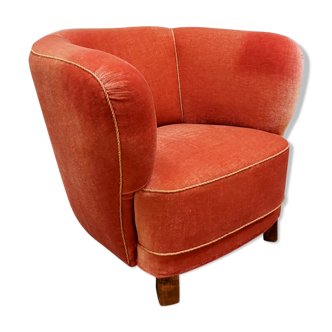 Danish midcentury curved Banana lounge chair mohair ‘pink lady’